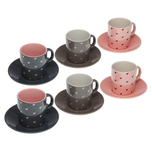 SET 6 TAZAS CAFE VERSA CORAZONES C/PLATOS